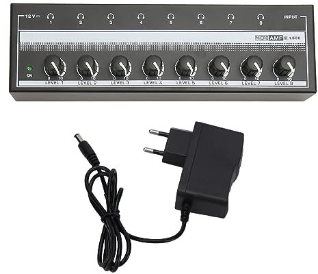 Yanmis Amplificador de Auriculares estéreo Ultra Compacto de 8 Canales con amplificadores de bajo Ruido controlados Individualmente Que garantizan una de Sonido (Enchufe UE)