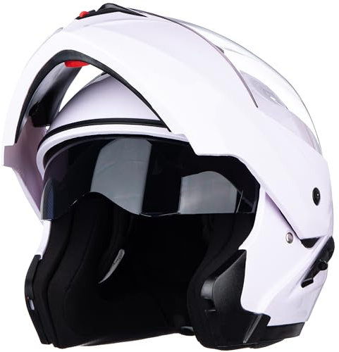 Helm für Motorräder Full-Face Motorcycle Helmet Tragbarer Integralhelme Flip-up Motorradhelm Zertifizierung von ECE (Helles Weiß, XXL)