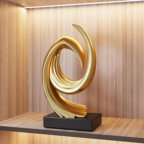 XYQXYQ Goldene Wellen-Origami-Statue aus Kunstharz, moderne abstrakte Heimdekoration, betont abstrakte Dekoration für Büro, Schreibtisch, Schnitztisch, Familie, Schlafzimmer, Wohnzimmer, Garten, Büro
