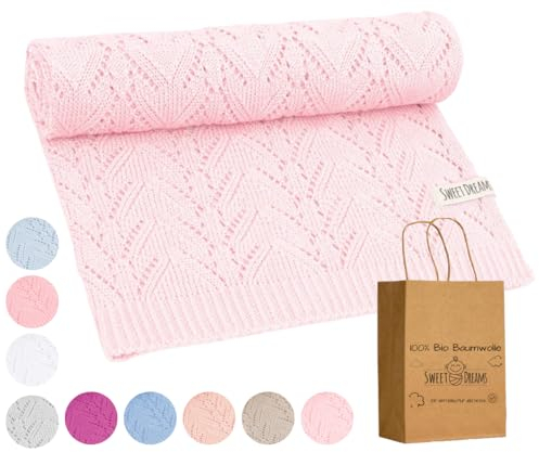 Mikos® Gots Cert Couverture Chaude en Tricot 100% Coton Biologique pour se blottir pour Filles, garçons et bébés 1028 (Rose Clair)