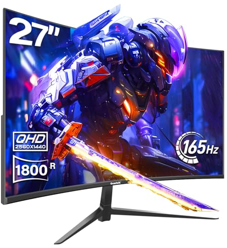 Gawfolk Monitor 27 Pollici 2k Curved Gaming Monitor 165hz, Schermo PC 2560x1440 (QHD), 1800r Computer Monitor, Tecnologia Freesync & Eye-Care, Supporto Hdmi, Dp