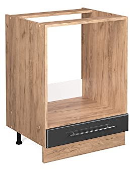 Vicco Herdumbauschrank Fame-Line, Anthrazit Hochglanz/Goldkraft Eiche, 60 cm, AP Marmor