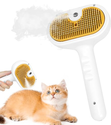 Katzenbürste mit Dampf Hundebürste mit Wassertank Dampfbürste für Katzen Tierhaarentfernungskamm mit Wassertank Cat Steamy Brush für Langhaar und Kurzhaar für Massage, Pflege Und Haarentfernung,Weiß