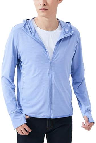 Sukany Sweat à capuche pour homme avec protection solaire UPF 50+ - Veste légère et athlétique UV - Fermeture éclair fine - Manches longues - Avec trous pour les pouces