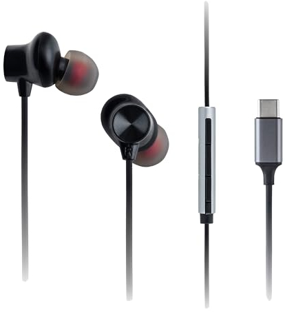 Panasonic RP-TCM225BDEK USB-C Earphones, In-Ear Earbuds, Wired Headphones with Built-in Mic & Remote, Powerful Bass, Customisable Fit, 1.2m Cable, Black