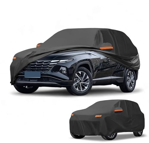 Partuto 190T-PU Waterproof Full Car Cover for Hyundai Tucson with Zipper | Waterproof All Weather Sun Rain Protection, Full Cover, Left Side Zippers, Black