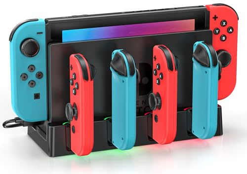 Switch Joycon Controller Ladestation für Switch Original & OLED, Switch Ladestation mit 4 Ladeschlitze für Switch & eingebautes USB Netzkabel zum Anschluss des TV-Docks, Switch Zubehör 3DS Konsolen