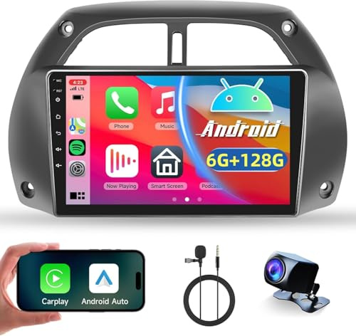 6G 128G Android Car Stereo Radio for Toyota RAV4 2001-2006 with Wireless Carplay, Rimoody 9 Inch Touch Screen Radio with GPS Navigation Bluetooth FM RDS WiFi Android Auto Mirror Link Backup Camera