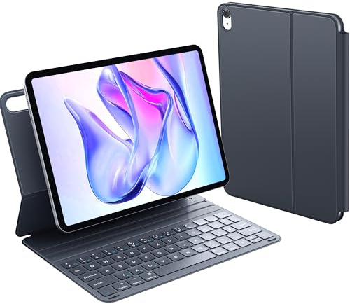 CHESONA Hülle mit Tastatur für iPad 10 Generation/11 Gen A16 2025 | Ultraschlankes & Leichtes Design, Magnetische Tastatur mit Einstellbare Winkel, Deutsches QWERTZ-Layout, Grau