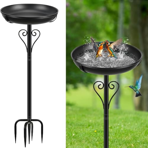 ODSNANIE Vogeltränke Stehend,Vogelbad für Draußen Garten,Schwarz | Metall 5-zackiger Sockel,103cm Vogeltränke Winterfest,Leicht zu reinigen,Freistehendes Vogelbecken für Außenbereich,Hof,Rasen