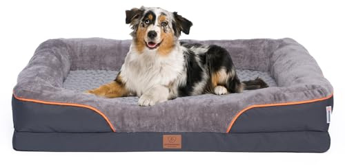 Warenhammer Orthopädisches Hundebett, Luxuriöses Plüsch-Sofa mit Abnehmbarem Bezug, Grau (XXL) 106 x 80 x 16 cm