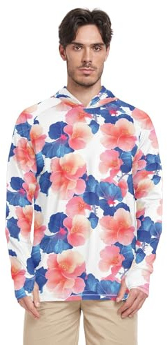 EtherSpher Cartoon Begonia White Men Sun Protection Hoodies Long Sleeve Hooded Sunshirt UPF 50+ Lightweight Men UV Rash Protection Active Wear Tank Top con Capucha para Hombre, Cartoon Begonia White,