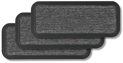 Carpido rutschfeste Fußmatte Außen & Innen - Grau Linien 3er Set 25 x 60 cm | Langlebige Sauberlauf Türmatte pflegeleicht Schmutzfangmatte strapazierfähig Fussmatte aussen Stufen Gummirückseite robust