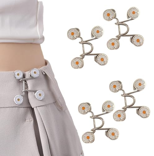 4 Stück Hosenbund enger machen Clip,Hosen enger machen Clip Knöpfe Tightener,Hosen Waist Knots Clips Cinch,Hosenknopf zum enger machen Jeans Taille,Waist Clips Hosenbundstraffer (Gänseblümchen)