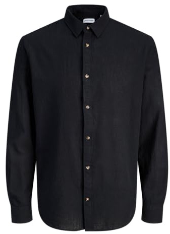 JACK & JONES Camisa Jjesummer de Mezcla de Lino para Hombre, Talla L/S, Color Negro, Talla M, Negro, M