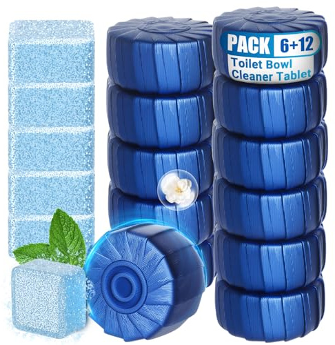 Nunemosk Toilet Rim Blocks, 12+6 Pack with Cleaning Tablets, Long Lasting