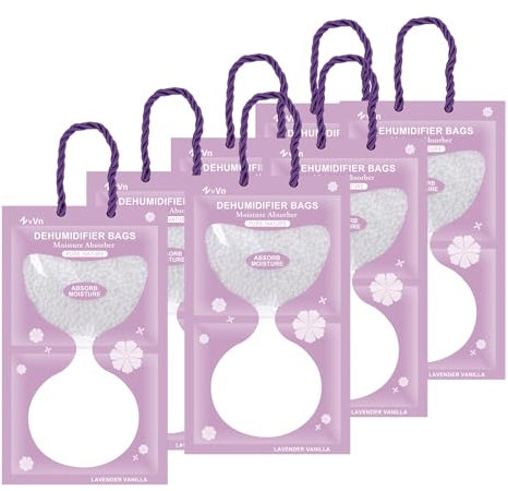 Deumidificatore Armadio Confezione da 7, Sacchetti Umidità Armadio Appesi, Assorbi Umidità Granuli deumidificatori per Eliminare Umidità e Cattivi Odori da Armadi, Camere da Letto, lavanda