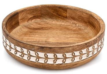 Indus Lifespace Tazón decorativo de madera de mango rústica para decoración del hogar, centros de mesa para estilo rústico de granja (10 x 10 x 2.5 pulgadas)