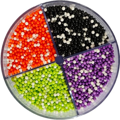 Edible Halloween Nonpareil Sprinkles, 2mm Sugar Pearls for Cake Decorating, Baking, Ice Cream, Cookies, Cupcake Topper Decorations (White&Orange&Black&Green&Purple)