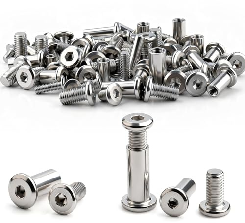 Lot de 50 vis de connexion M6 x 16 mm (25 écrous à douille et 25 vis à douille) en acier inoxydable msymsyu A2 V2A, connecteur d'armoire M6, pour meubles, revêtements en bois, garde-robe