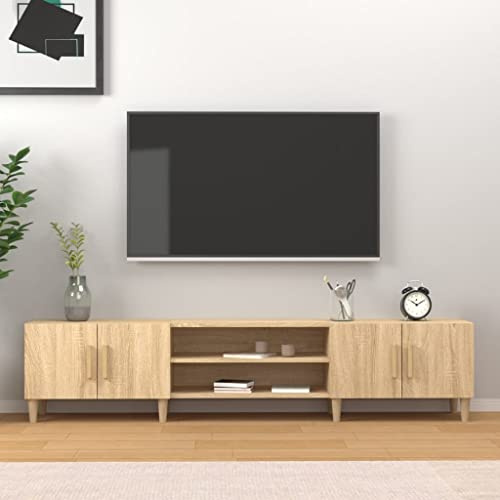 Youuihom TV-Schrank Lowboard Sonoma-Eiche 180 x 31,5 x 40 cm aus Holzwerkstoff und Eukalyptusmassivholz Modernes Fernsehtisch Sideboard mit Stauraum und Holzbeinen für Wohnzimmer Flur und Schlafzimmer