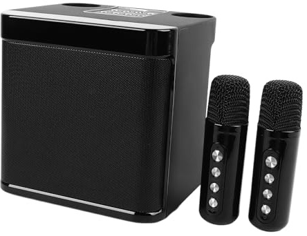 Asixxsix Machine de Karaoké, Petits Haut-Parleurs Portables Rechargeables, Mini Machine à Chanter, Système de Sonorisation avec 2 Microphones sans Fil pour Les Adultes et Enfants