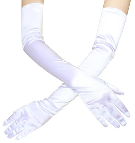 LassZone Long Evening Gloves for Women Elbow Length Opera Satin Gloves Ladies Stretch Silk Fancy Dress Arm Sleeves 1920s Accessories for Halloween Bridal Wedding Costume Prom