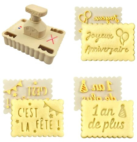 3DKOUPE - Emporte-pièce thème Anniversaire - Système à poussoir et 3 designs - Fabriqué en France