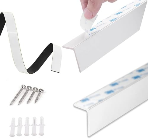 Rollo mit führungsschiene Set mit 2 Selbstklebenden Lichtundurchlässigkeitsstreifen, L-förmige Fenster-Lichtspaltverbinder, 100% Verdunkelung, Seitenschiene für Jalousien(White,260cm/102.4in)