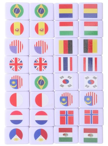 GETAJGHSD 64pcs International Flag Mahjong Tile Set 2-Player Strategy Board Game with 24mm Melamine Tiles Compact Family Tabletop Game for and Adults