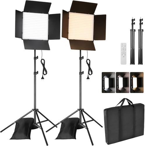 Lot de 2 LED Panneau Lumière Photo, 448 LED, avec Télécommande, 2 Trépied 195 cm, Bicolores Lampe vidéo, 3000-6300 K, Intensité Variable, pour Enregistrement vidéo, Streaming, Youtube,TikTok