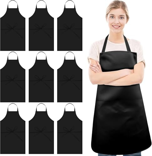 Kinmsito 12 Stück Schürze, Latzschürzen, Schwarz, 70 x 80 cm | Unisex Latzschürzen Ohne Taschen Aus Polyester, Maschinenwaschbar, Strapazierfähig