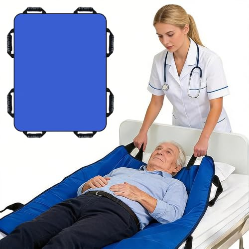 ZMCVOE Positioning Bed Pad with Handles, 48”X40” Patient Transfer Slide Sheet with Handles, Slide Sheets for Moving Patients On Bed, Sliding Sheets for Elderly for Turning and Repositioning (Blue)