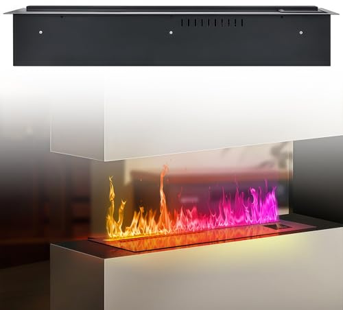 TAUIANE Caminetto Elettrico 3D a Vapore Acqua con Funzione di Atomizzazione & Umidificazione, Design Incassato con Fiamma Realistica & Sensibile al Tocco, per Casa, Ufficio e Hotel,Nero,L500mm