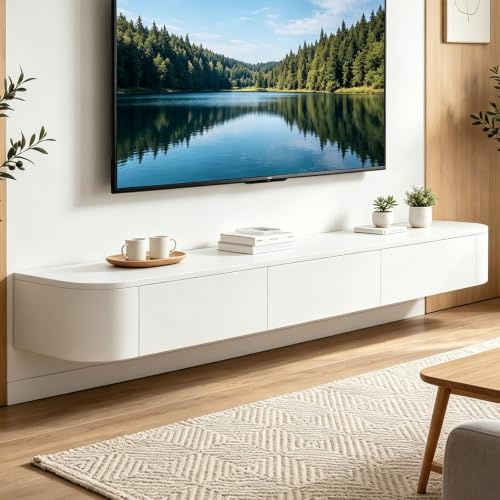 Vormontierter schwebender TV-Schrank mit Schubladen, TV-Wandschrank aus Holz, moderne schwebende Multimedia-Konsole mit großem Stauraum, platzsparende TV-Bank unter TV für Wohnzimmer und Schlafzimmer