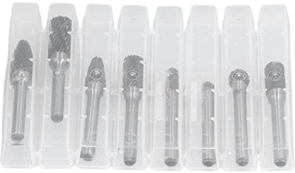 8 pezzi di punte a bulino in carburo di tungsteno, set di lime rotanti da 6 mm per intaglio del legno e lavorazione dei metalli, set di bulini rotanti in carburo con scatola di con