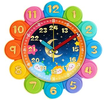 LeeQinersw Lernuhr für, analoge Lernuhr zum Uhrzeitlesen, für Spielzimmer und Schule, Bunt