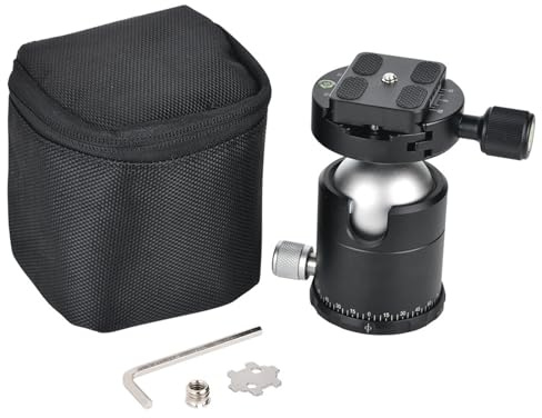 Akozon Kugelkopf aus Aluminiumlegierung, 44-mm-Panorama-Stativkopf mit 1/4-Zoll-Schnellwechselplatte und Wasserwaage, für DSLR-Kameras und Teleobjektive