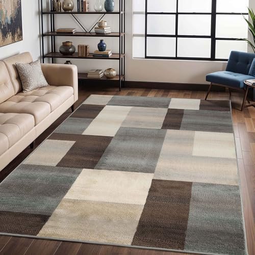 BLUENILEMILLS Indoor Large Area Rug, Jute Backing, Home Decor, Perfect for Bedroom, Living Room, Office, Kitchen, Hallway, Floor Cover, Patchwork, Color Block, Plush Indoor Runner Rug, Grey, 4' x 6'