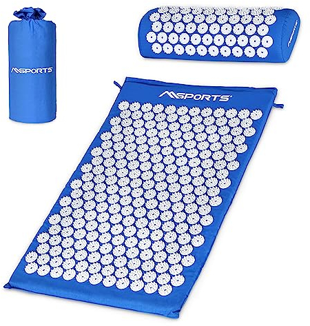 Akupressurmatte Premium, Akupressur Set - inkl. Akupressurmatte, Kissen, Tasche & Workout App, Bezug aus 100% Baumwolle, Lösung von Verspannungen I Massagematte (Königsblau)