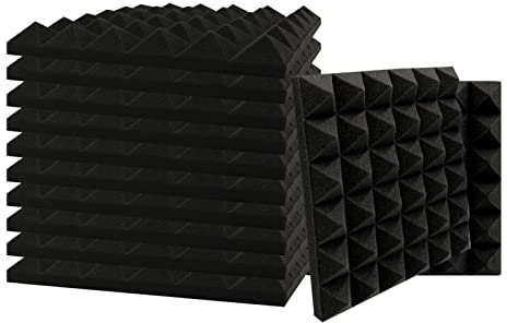 SK Studio 12 Stück Akustikschaumstoff Noppenschaumstoff Akustik Schaumstoff Schall Dämmung Dämmung für Tonstudio Schallabsorbierende Dämpfungswand Schaumpyramide 30x30x2.5cm, Schwarz