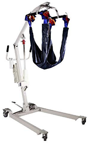 TERMIGEA Sollevatore Elettrico per Anziani o Disabili, Sollevamalati in Acciaio Bianco con Base Regolabile in Larghezza e Ruote per un Facile Spostamento, Peso Massimo Sopportato 150 Kg.