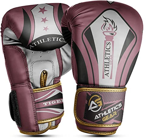 Boxhandschuhe von Athletics Gear – 170 g bis 473 g Maya-Leder perfektes Design und Passform mit Verschlusssystem für MMA Sparring, Kampfsport, Kickboxen und Boxen (Pink, 400 g)