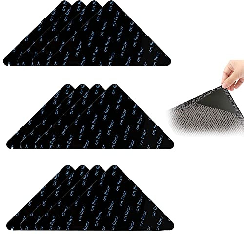 12 Stück Wiederverwendbar Teppich Aufkleber, Anti Rutsch Teppich, Teppichgreifer Antirutsch, Waschbarer, Dauerhaft, Dreieck, für Küche, Wohnzimmer, Bad, Büro, Schlafzimmer (Schwarz)