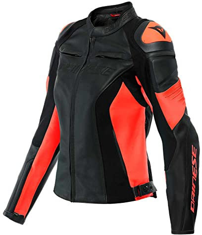 DAINESE Racing 4 Giacca da Donna in Pelle per Moto, Nero/Rosso, 42
