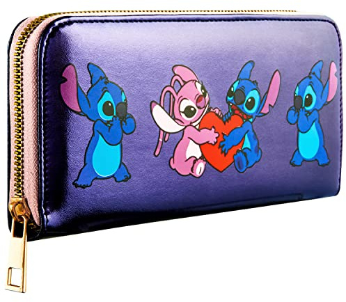 Disney Stitch Geldbörse Damen, Portemonnaie mit Kartenfächern, Geldbeutel, Geschenk für Frauen & Mädchen (Blau Metallic Stitch)