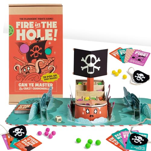 Fire in The Hole – Hilarious Pirate Board Game for Kids & Families | Ages 6+, 2–4 Players | Toss & Line-Up Cannonballs to Win | Easy to Learn, Quick to Play, Great Gift