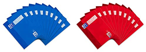 Oxford Schulheft A4, liniert, mit weißem Rand, 32 Blatt, blau, 10 Stück & Schulheft A4, kariert, mit weißem Rand, 32 Blatt, rot, 10 Stück