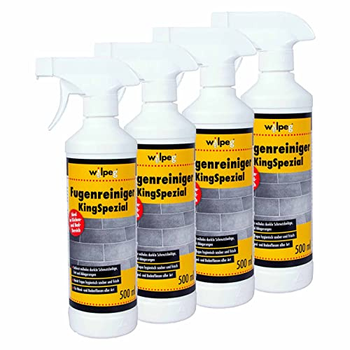 WILPEG Fugenreiniger 500ml KingSpezial | 4er Set Fugenspray & | Tiefenwirkung gegen Fett, Seife + Wachs | Bad & Küche | Wand- und Bodenfliesen | Reichweite 10m² pro Flasche | Hygiene-Formel