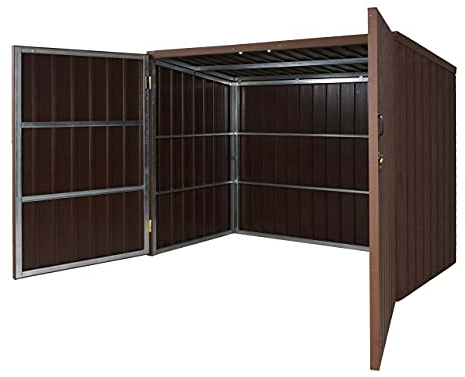 Mülltonnenverkleidung HWC-J29, Mülltonnenbox für Müllcontainer 660-770L, WPC Metall 172x213x112cm - braun